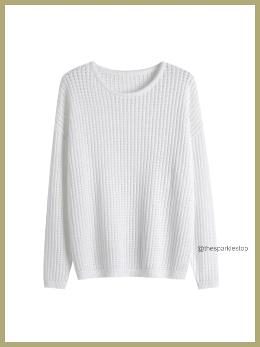 Openwork Knit Crew Neck Pullover Sweater Loose Long Sleeve Casual